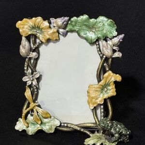 Collette et Cie Ornate Jeweled Flowers & Frog Picture Frame Genuine Crystals